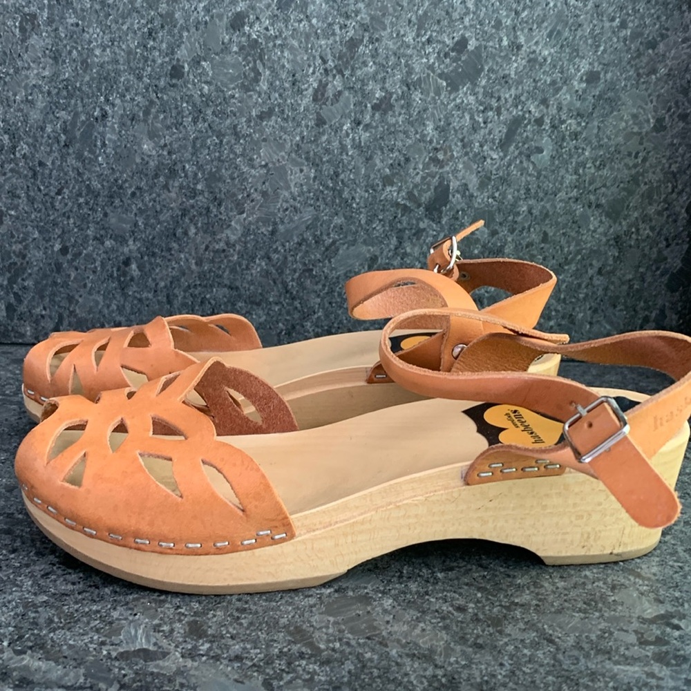 Swedish Hasbeens Tan Leader Sandals Size 37